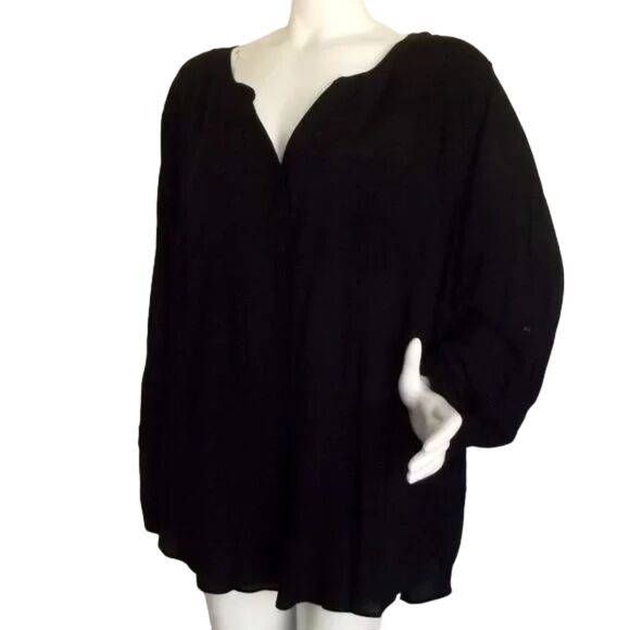 new TORRID Top, 4/4X, Black, Long Tab Sleeve, Pockets, Challis Pullover - Picture 5 of 15